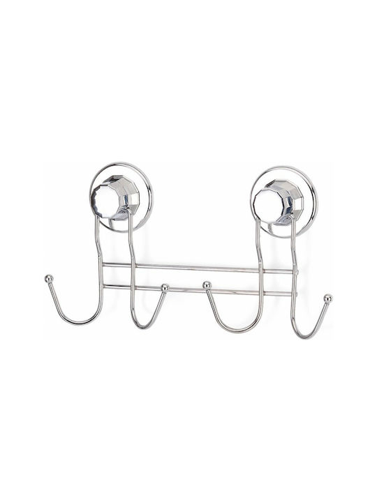 Tekno-tel Bathroom Hook Hanger 4 Prongs 32x5x13cm Thickness 7mm Load Capacity 12kg Chrome-Plated Steel Extra Strong Suction Cup