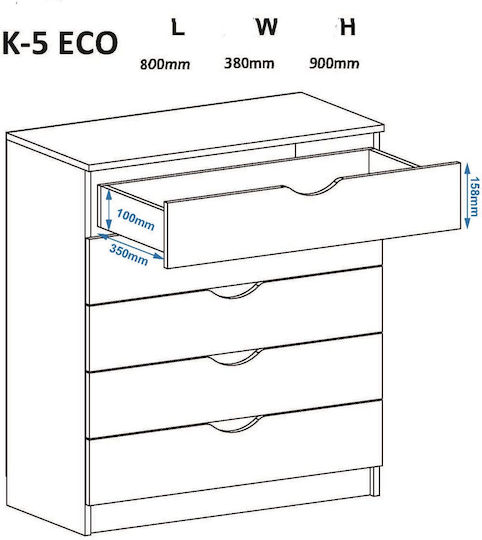 Ξύλινη Συρταριέρα Κ-5 Εκο Ρουστίκ 80x38x90