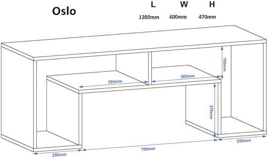 Wooden TV Stand Oslo White L120xD40xH47
