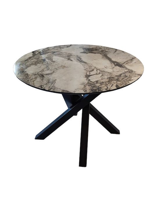 Маса Кръгла Marbel0.8 MDF със Сив Бял Мраморен Дизайн Метална Основа Ф80x78в см