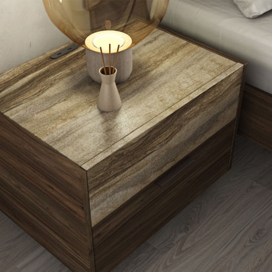 Bedside Table Sicilia Letto Embossed Melamine Colour Tobacco Walnut M19.1 Width 50cm Height 48cm Depth 43cm Bedside Table Sicilia Letto Embossed Melamine Colour Tobacco Walnut M19.1 Width 50cm Height 48cm Depth 43cm