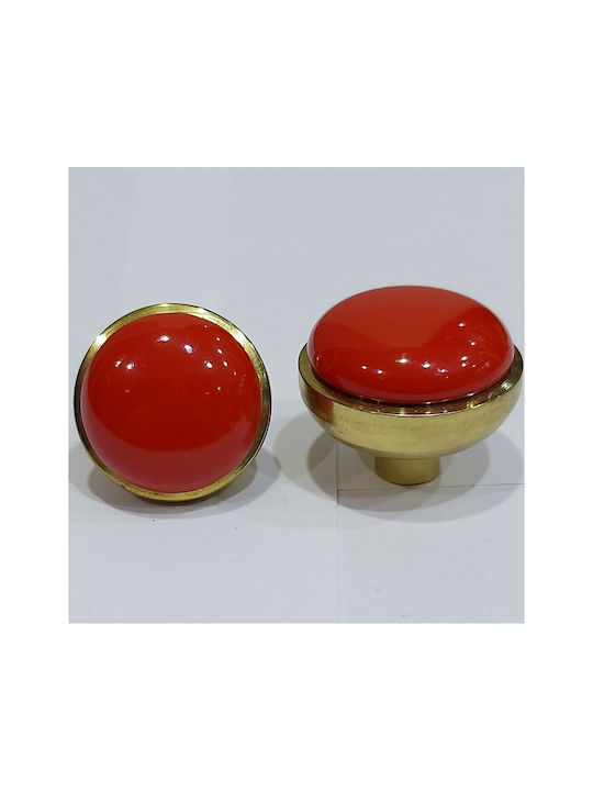 Italian Brass Furniture Knob Omp Porro 11218-20a1 Diameter 25mm Gold-Red