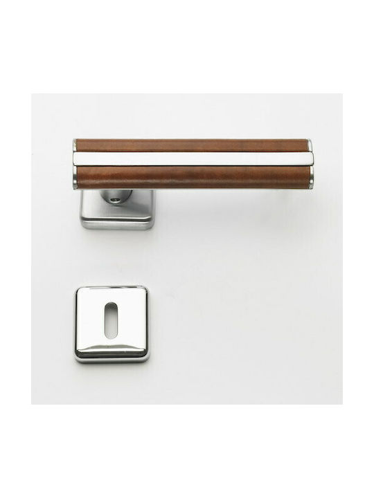 Leather Pair of Door Handles Obispa 4090-ino1 Chrome Glossy Leather