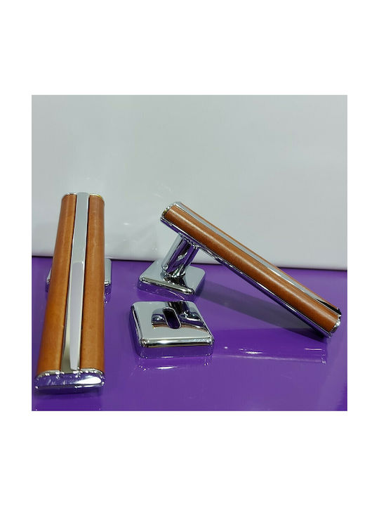 Leather Pair of Door Handles Obispa 4090-ino1 Chrome Glossy Leather
