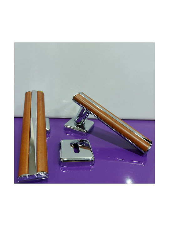 Leather Pair of Door Handles Obispa 4090-ino1 Chrome Glossy Leather