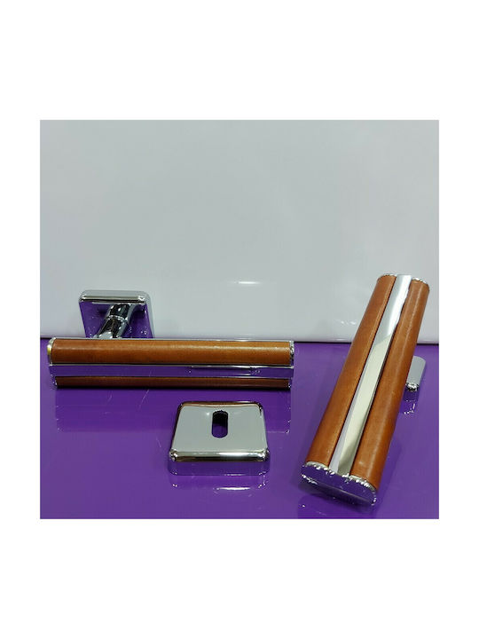 Leather Pair of Door Handles Obispa 4090-ino1 Chrome Glossy Leather