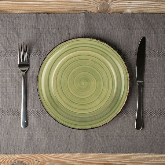 Nava Lines Plate Desert Ceramic Green with Diameter 19.5cm