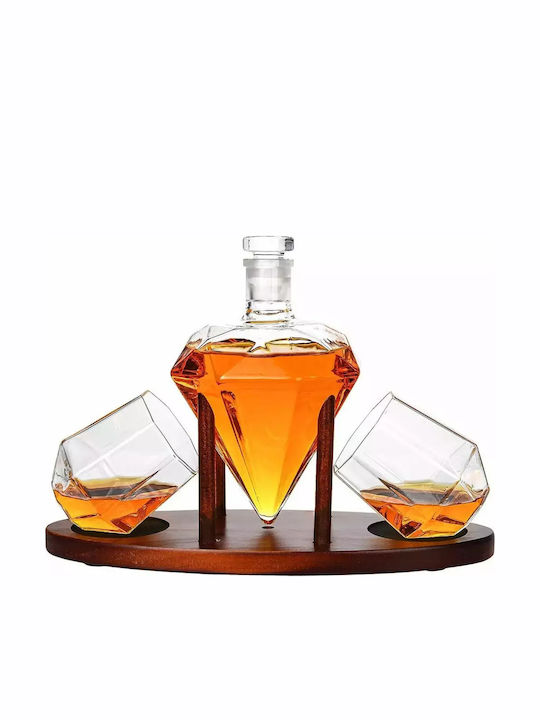 Mikamax Diamond Decanter Γυάλινη Καράφα Σερβιρίσματος Ουίσκι με Πώμα και Ποτήρια 850ml 3τμχ