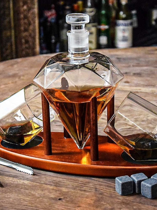 Mikamax Diamond Decanter Γυάλινη Καράφα Σερβιρίσματος Ουίσκι με Πώμα και Ποτήρια 850ml 3τμχ
