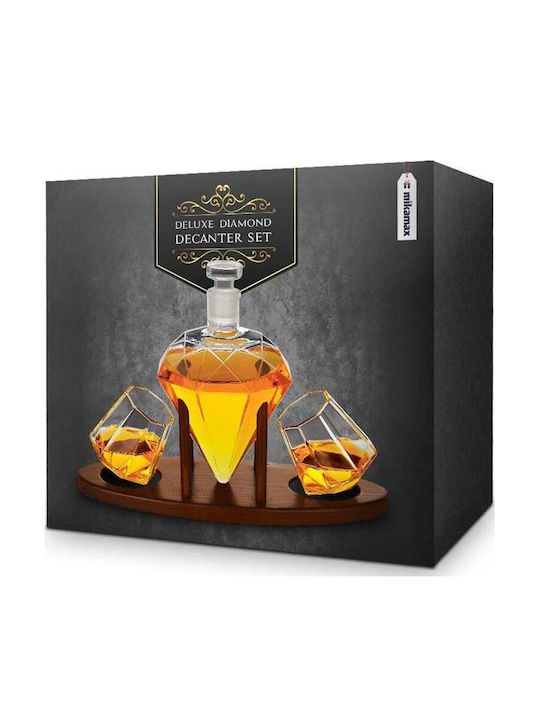 Mikamax Diamond Decanter Γυάλινη Καράφα Σερβιρίσματος Ουίσκι με Πώμα και Ποτήρια 850ml 3τμχ
