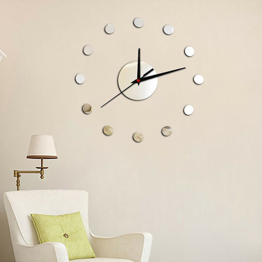 Acrylic Sticker Wall Clock Small Diy Silver Spot
