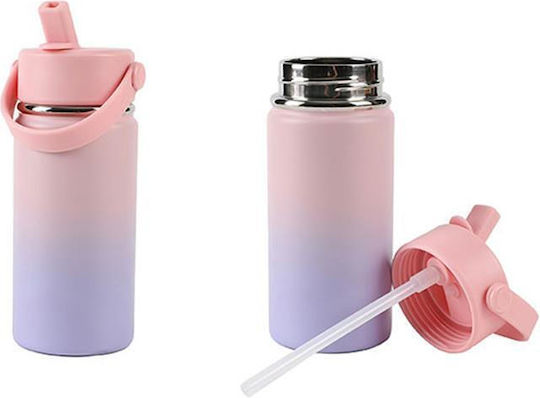 Total Gift Μπουκάλι Θερμός Πλαστικό 400ml LILAC PINK με Λαβή και Καλαμάκι