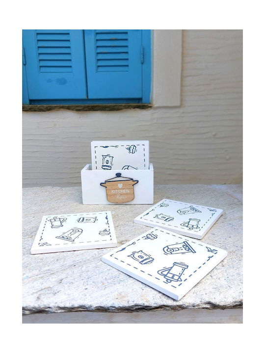 Etoile Wooden Beige Coasters with Stand Kitchen 10x10cm 6pcs