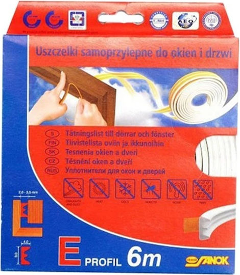 Vorel Typ Ε Gummi-Zugluftstopper Fenster / Tür in Weiß Farbe 6mx0.9cm