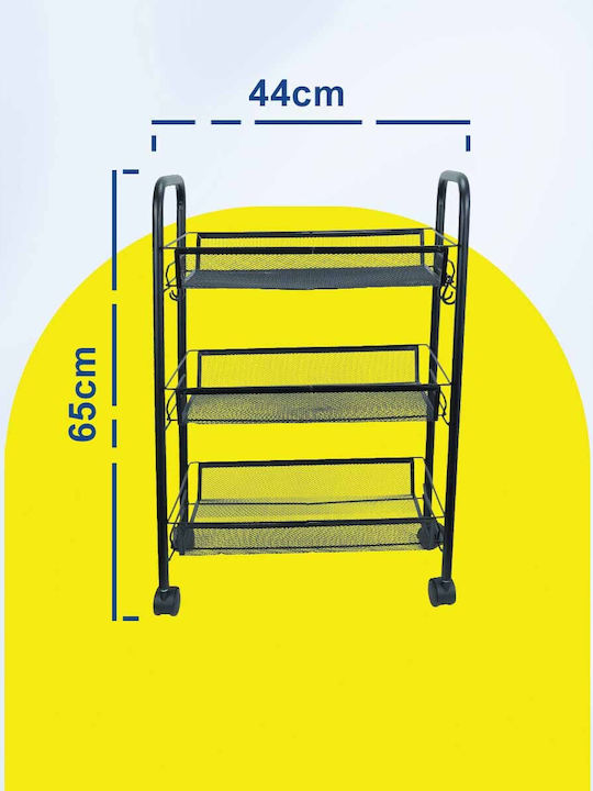 Uncle George Kitchen Trolley Metallic 3 Tiers Black 44x25x65cm