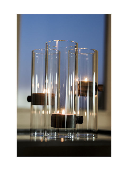 Philippi Lift Tealight Holder Office Decor Accessories Made of Glass 7x7x20.3cm in Brown Color