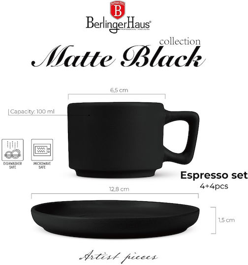 Berlinger Haus Set of Cups Coffee Ceramic Black 100ml 4pcs