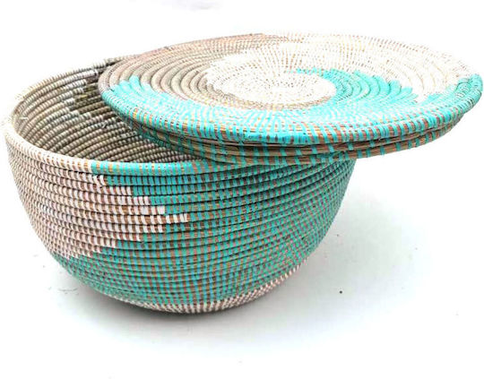Handgefertigter Korb Weiß-Grün mit Deckel Groß 37x23x33cm
