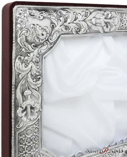 Στεφανοθήκη Ασημένια Παραλληλόγραμμη Ψάθα 29x23cm