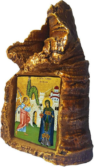 Saint Icon of Holy Irini Chrysovalantou – Tabletop Stone Heart Shape 14cm