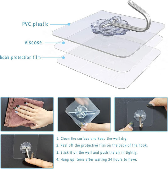 Cârlige autoadezive Tipa impermeabile rezistente la ulei 6x6cm max 10kg transparente pachet 10