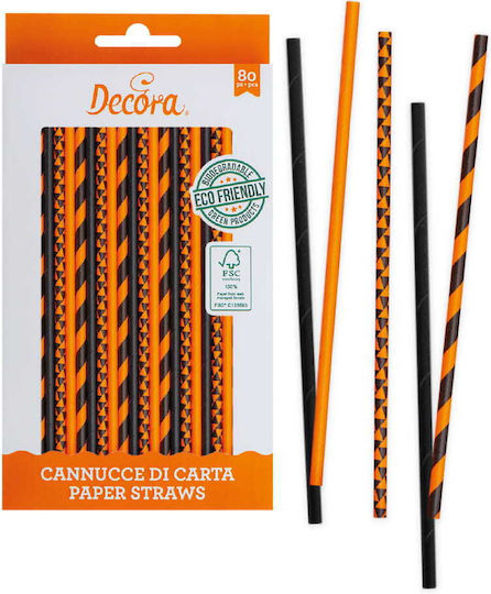 Orange & Schwarze Halloween biologisch abbaubare Trinkhalme 80 Stück/4 Designs Decora D 6 X 210mm