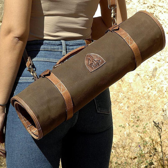 Chef Knife Bag 100% Leather Brown Canvas Olive Dimensions 74x54.5cm