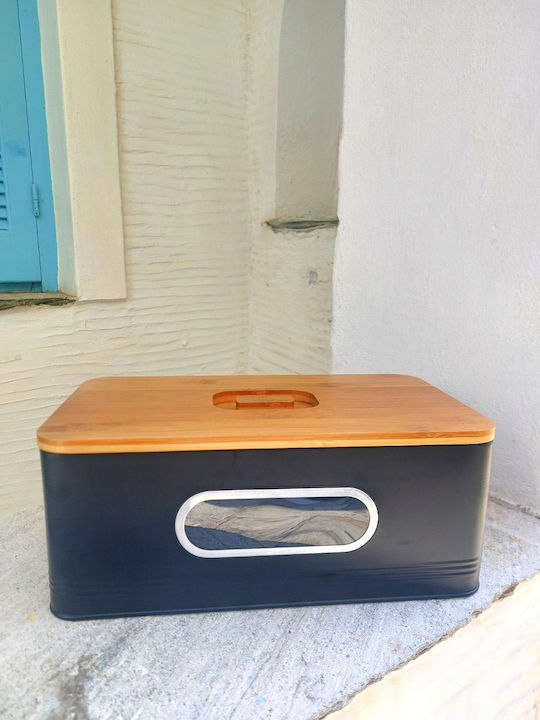 Marva Bread Box with Lid Metallic Black 33x18x12cm
