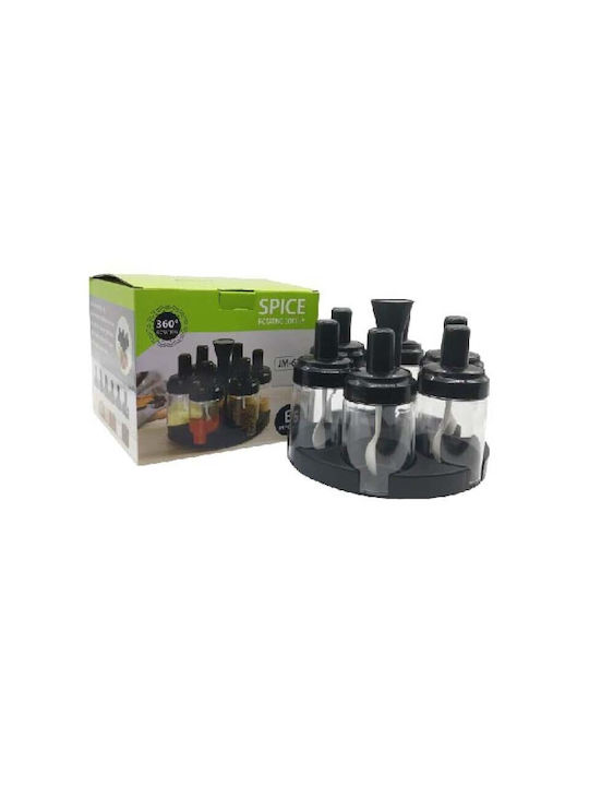 Factory Plastic Tabletop Rotating Spice Rack Black 6pcs