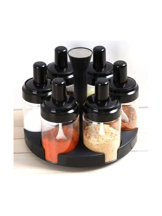 Factory Plastic Tabletop Rotating Spice Rack Black 6pcs