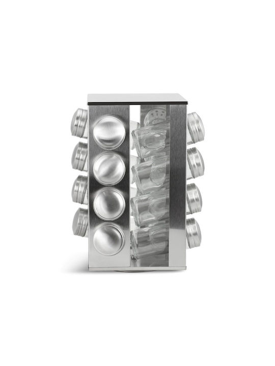 Edenberg Glass Tabletop Rotating Spice Rack Silver 16pcs