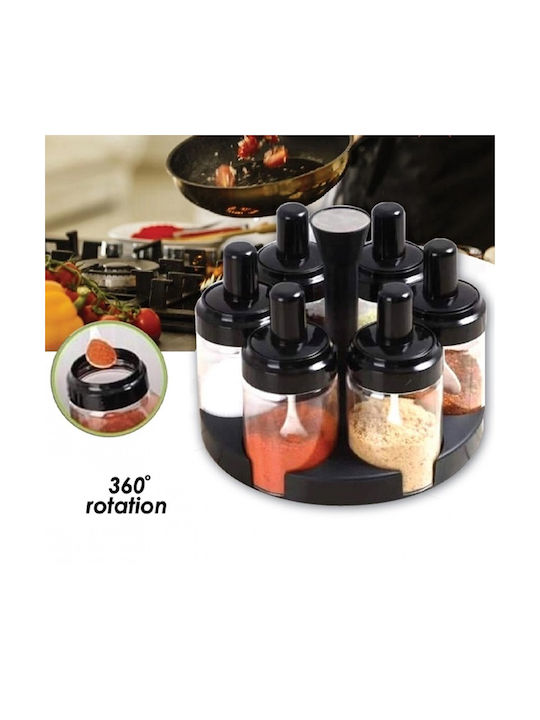 Factory Plastic Tabletop Rotating Spice Rack Black 6pcs