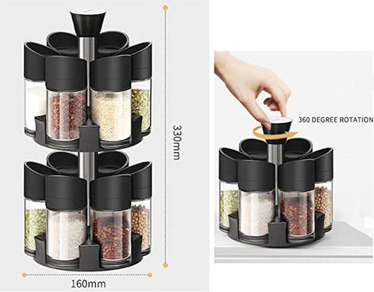 Relaxdays Glass Tabletop Rotating Spice Rack Spice Rack Black 12pcs