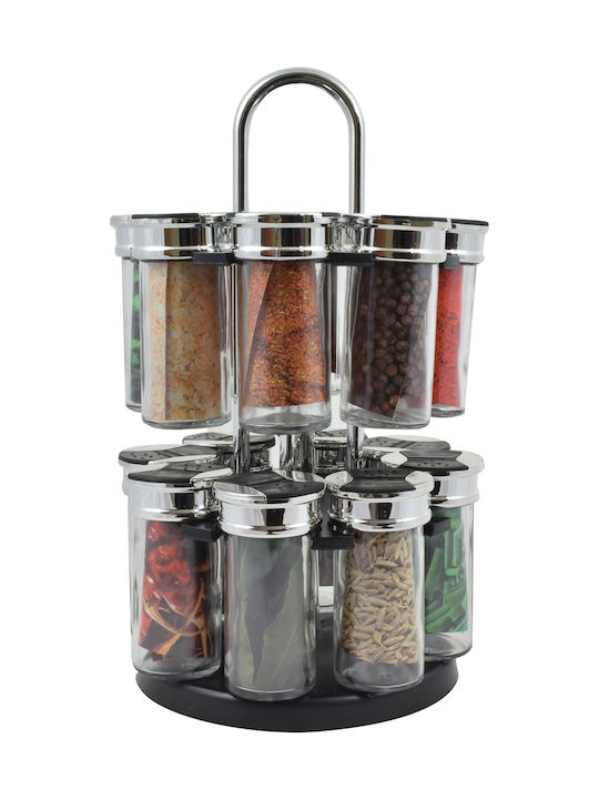 Estia Glass Tabletop Rotating Spice Rack Black 16pcs