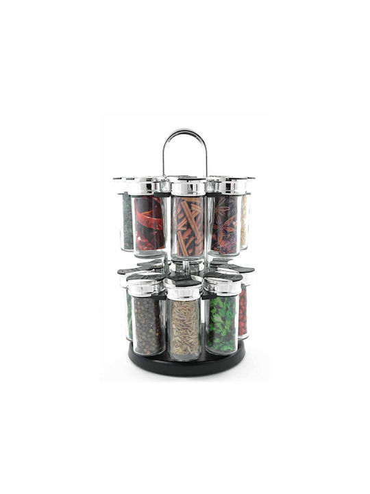 Estia Glass Tabletop Rotating Spice Rack Black 16pcs