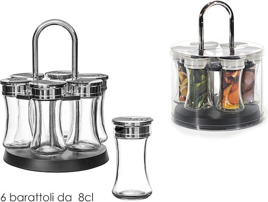 General Trade Glass Tabletop Rotating Spice Rack Silver 6pcs