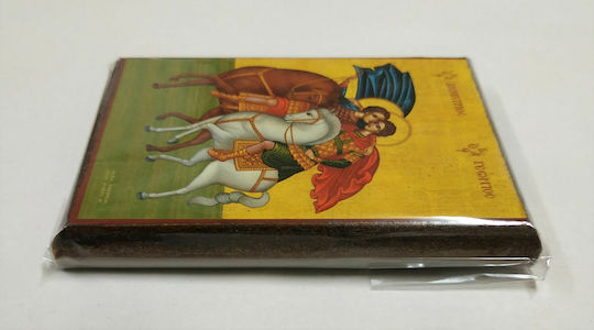Saint George The Trophy Bearer Saint Demetrios The Myrrh-Streaming Cavalry Icon Paper Frame Category Krn No 00 Dimensions 6.5cm x 9.5cm Wooden MDF S&k Byzantine Icons