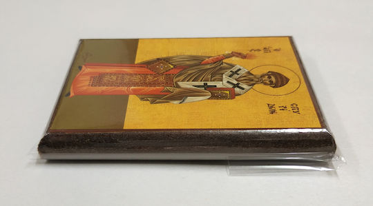 Saint Spyridon Bishop of Trimythous Cyprus Full-Body Icon with Frame Category Paper Krn No 00 Dimensions 6.5cm x 9.5cm Wooden MDF S&k Byzantine Icons
