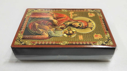 Holy Mary Christ the Teacher Gorgoipikous Flat Icon Gold Leaf Category Paper Xkl No 00 Dimensions 6.5cm x 9.5cm Wooden MDF S&k Byzantine Icons