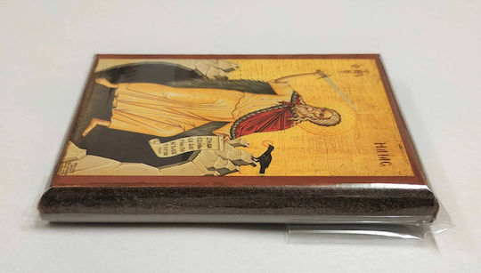 Prophet Elias Wooden Icon with Sword Cave Full Body Frame Category Paper Krn No 00 Dimensions 6.5cm x 9.5cm Wooden MDF S&k Byzantine Icons