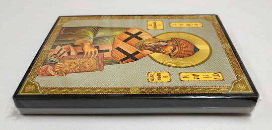 Saint Spyridon Bishop of Trimythous Cyprus Flat Icon Gold-Leaf Category Paper Xkl No 1 Dimensions 14.0cm X 20.0cm Wooden MDF S&k Byzantine Icons