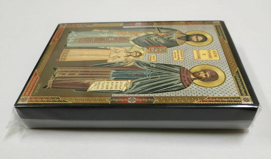 Saints Raphael Nicholas Irene New Martyrs of Mytilene Full-Body Flat Icon Gold-Leaf Category Paper Xkl No 0 Dimensions 10.0cm X 14.0cm Wooden MDF S&k Byzantine Icons
