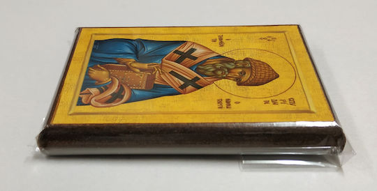 Saint Spyridon Bishop of Trimythous Cyprus Wooden Icon Paper Frame Category Krn No 00 Dimensions 6.5cm x 9.5cm Wooden Mdf S&k Byzantine Icons