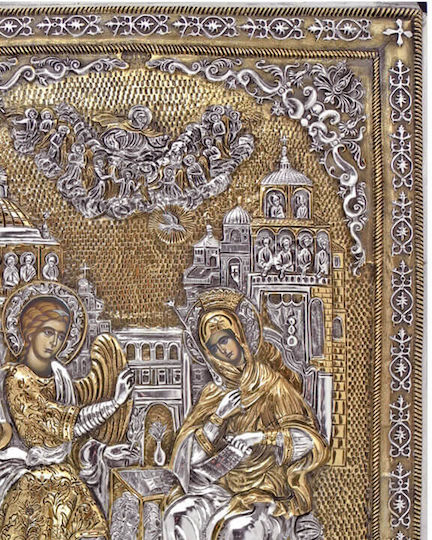 Ευαγγελισμός Θεοτόκου Ασημένια Εικόνα Επίχρυση 55x40cm