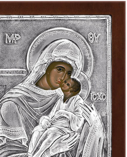 Heilige Maria Glykofilousa Silber Ikone 12x9cm