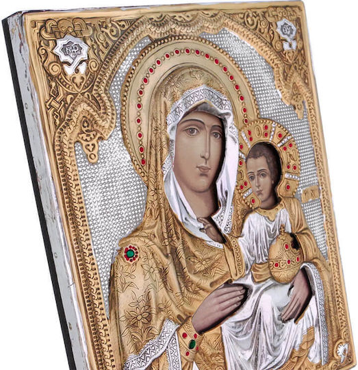 Heilige Maria Jerusalemer Silberne Ikone mit Goldauflage 28x22cm