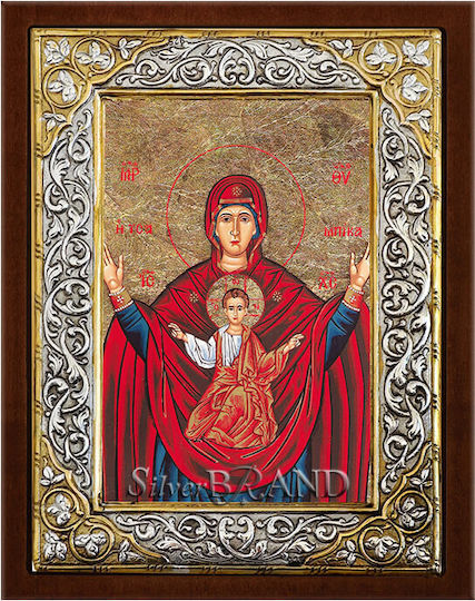 Heilige Maria Tsamprika Silberne Heiligenikone Mit Siebdruck 26x20cm