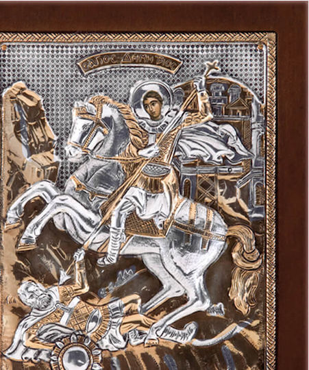 Heiliger Demetrios Silberne Heiligenikone Mit Goldüberzug 20x16cm