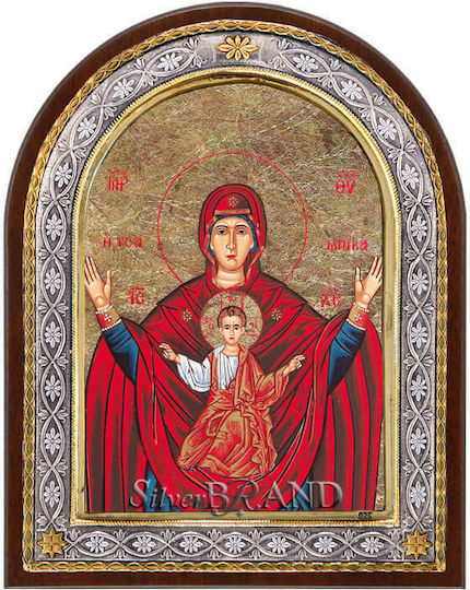 Fecioara Maria Tsambika Icoană Argint Reprezentare Serigrafie 23x18cm