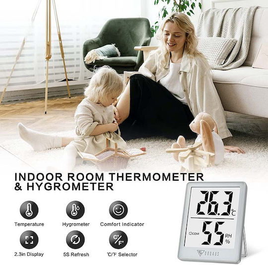 Doqaus Digital Innenraumthermometer & Hygrometer Hochpräzise 5s Schnelle Aktualisierung Hellgrau Hm1